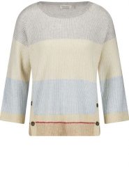 Gerry Weber Sweter w kolorze jasnoszaro-kremowo-błękitnym rozmiar: 42. Brązowe swetry Gerry Weber, bez wzorów, ze splotem, bez ramiączek. Za 202.50 zł.