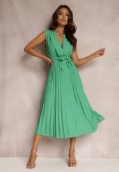 Zielona Sukienka Volantis. Zielone sukienki Renee, na wesele, bez wzorów, eleganckie, bez kołnierzyka, bez ramiączek, maxi, kopertowe. Za 69.99 zł.