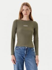 Guess Jeans Bluzka W5YP38 KA0H1 Khaki Slim Fit. Brązowe bluzki Guess Jeans, xl, z aplikacjami, z bawełny, bez kołnierzyka, bez ramiączek. Za 139.99 zł.