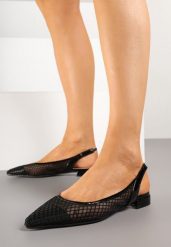 Czarne Sandały Typu Slingback z Siateczkową Cholewką Gallevia. Czarne sandały Renee, bez wzorów, eleganckie, bez obcasa, na płaskiej podeszwie, bez zapięcia. W wyprzedaży za 74.99 zł.