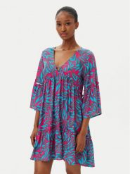 Selmark Sukienka letnia BL798 Turkusowy Relaxed Fit. Niebieskie sukienki Selmark, na lato, xl, bez wzorów, z wiskozy, bez kołnierzyka, bez ramiączek. Za 199.99 zł.