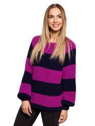 Made of emotion Sweter w kolorze fioletowo-czarnym rozmiar: S/M. Różowe swetry Made Of Emotion, m, bez wzorów, ze splotem, bez ramiączek. Za 66.16 zł.
