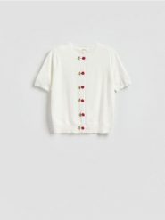 Kardigan z ozdobnymi guzikami - biały. Białe kardigany Reserved, l, bez wzorów, z dzianiny. Za 139.99 zł.