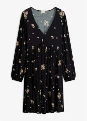 Sukienka z dżerseju z rękawami balonowymi. Czarne sukienki bonprix, bez wzorów, z dżerseju, bez kołnierzyka, bez ramiączek. Za 149.99 zł.