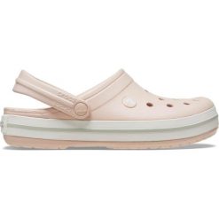 Klapki damskie na basen Crocs CROCBAND. Białe klapki Crocs, bez wzorów, z materiału, bez obcasa. W wyprzedaży za 173.22 zł.