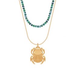 Naszyjnik ze Skarabeuszem i choker Earth z naturalnych kamieni. Żółte naszyjniki Lilou, z jaspisem, pozłacane. Za 438.00 zł.