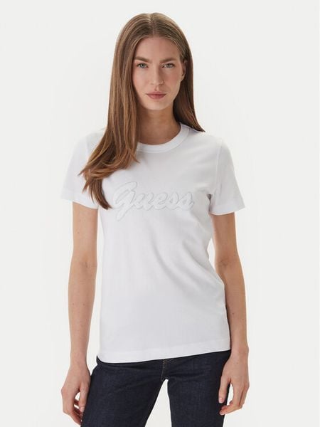 Guess T-Shirt W6GI08 K3023 Biały Regular Fit. Białe t-shirty Guess, xl, z aplikacjami, z bawełny, bez kołnierzyka, bez ramiączek. Za 125.99 zł.