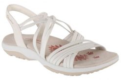 Sandały damskie, Reggae Slim - Sunnyside. Białe sandały Skechers, bez wzorów, z materiału, sportowe, bez obcasa, bez zapięcia. Za 249.99 zł.