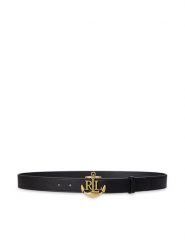 LAUREN RALPH LAUREN Pasek Damski Anchor-Logo Skinny Leather Belt 412957004001 Czarny. Czarne paski Lauren Ralph Lauren, bez wzorów, ze skóry. Za 309.99 zł.