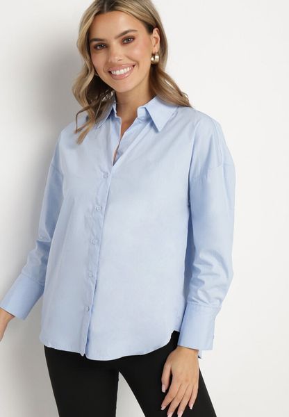 Jasnoniebieska Bawełniana Koszula w Klasycznym Stylu Nalaris. Niebieskie koszule Born2be, l, bez wzorów, z bawełny, biznesowe, bez kołnierzyka, bez ramiączek. Za 99.99 zł.