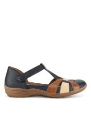 Remonte Sandały CEO-R7601-14 Granatowy. Niebieskie sandały Remonte, bez wzorów, ze skóry, bez obcasa, na płaskiej podeszwie, bez zapięcia. Za 369.99 zł.