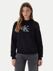 Calvin Klein Jeans Bluza Foil Monologo LV047E825G Czarny Regular Fit. Czarne bluzy Calvin Klein Jeans, m, bez wzorów, z bawełny, bez kaptura. Za 409.99 zł.