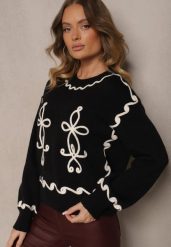 Czarny Sweter z Wiskozą i Geometrycznym Wzorem Senallin. Czarne swetry Renee, uniwersalny, bez wzorów, z jeansu, bez ramiączek. Za 119.99 zł.