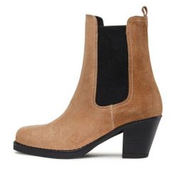Botki Simple. Brązowe botki Simple, bez wzorów, bez obcasa, na słupku, bez zapięcia. Za 569.99 zł.
