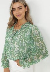 Zielona Koszula z Ozdobnymi Guzikami i Wiązaniem przy Dekolcie Alaiya. Zielone koszule Born2be, l, bez wzorów, z jeansu, eleganckie, bez kołnierzyka, bez ramiączek. Za 119.99 zł.