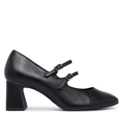 Półbuty Tamaris. Czarne czółenka Tamaris, bez wzorów, bez obcasa, na obcasie, bez zapięcia. Za 394.99 zł.
