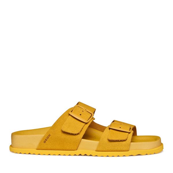 Klapki Geox. Żółte klapki Geox, bez wzorów, bez obcasa. Za 359.99 zł.