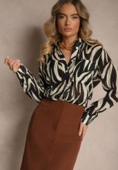 Czarna Transparentna Koszula z Wiskozy o Klasycznym Kroju w Print Zebra Covianne. Czarne koszule Renee, l, bez wzorów, z jeansu, klasyczne, bez kołnierzyka, bez ramiączek. Za 49.99 zł.