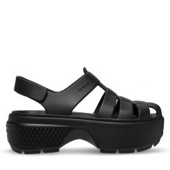 Sandały Crocs. Czarne sandały Crocs, bez wzorów, bez obcasa, na płaskiej podeszwie, bez zapięcia. Za 219.99 zł.