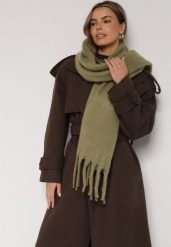 Ciemnobeżowy Szalik z Ozdobnymi Frędzlami Esariana. Brązowe szaliki Born2be, bez wzorów, klasyczne. Za 49.99 zł.