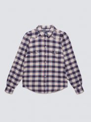 Koszula damska flanelowa z wiskozy w krate granatowo-beżowa Indina 401. Niebieskie koszule Big Star, l, bez wzorów, z bawełny, biznesowe, bez kołnierzyka, bez ramiączek. Za 229.99 zł.