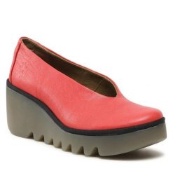 Półbuty Fly London. Czerwone czółenka Fly London, bez wzorów, bez obcasa, na koturnie, bez zapięcia. Za 492.99 zł.