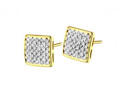 Kolczyki z żółtego złota z diamentami - kwadraty - 0,15 ct - próba 585. Żółte kolczyki Apart, z diamentem, złote. Za 1,990.00 zł.