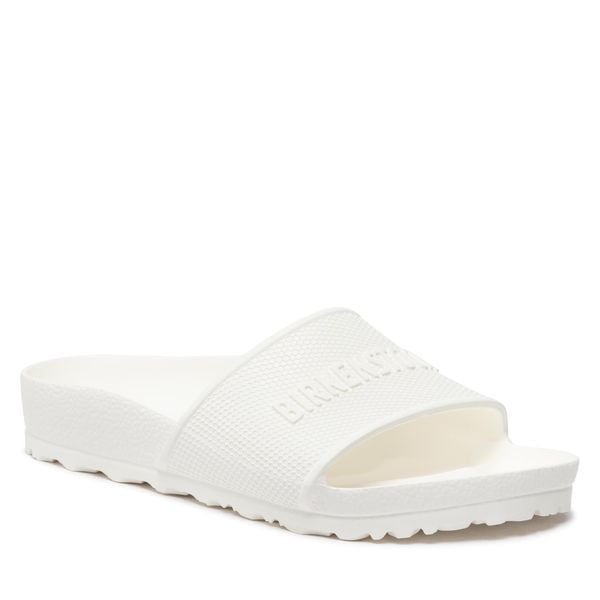 Klapki Birkenstock. Białe klapki Birkenstock, bez wzorów, bez obcasa. Za 119.99 zł.