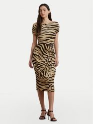 LAUREN RALPH LAUREN Sukienka koktajlowa 200973604001 Beżowy Slim Fit. Brązowe sukienki Lauren Ralph Lauren, bez wzorów, z syntetyku, wizytowe, bez kołnierzyka, bez ramiączek. Za 1,199.00 zł.