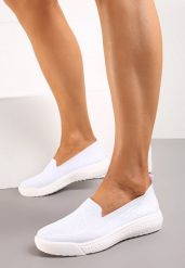 Białe Tenisówki na Płaskiej Podeszwie z Okrągłymi Noskami i Przeszyciami Alesir. Białe trampki Renee, bez wzorów, bez zapięcia. Za 44.99 zł.