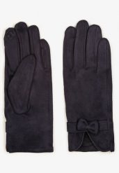 Niebieskie Rękawiczki Dzianinowe z Bawełną Ozdobione Kokardą Tessemi. Niebieskie rękawiczki Renee, bez wzorów, z bawełny, eleganckie. Za 19.99 zł.