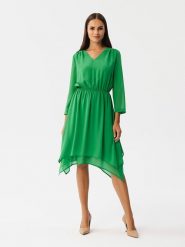Stylove Sukienka w kolorze zielonym rozmiar: XXL. Zielone sukienki Stylove, na co dzień, xxl, bez wzorów, z asymetrycznym kołnierzem, bez ramiączek, midi, asymetryczne. Za 308.45 zł.