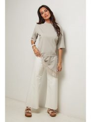 Le Monde du Lin Tunika w kolorze szarobrązowym rozmiar: 34/36. Brązowe tuniki Le Monde du Lin, bez wzorów, z bawełny, z asymetrycznym kołnierzem, bez ramiączek. Za 100.99 zł.