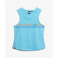 Damski tank top Superdry. Niebieskie topy Superdry, bez wzorów, bez kołnierzyka, bez ramiączek. W wyprzedaży za 124.25 zł.