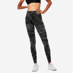 Legginsy fitness damskie Domyos. Czarne legginsy DOMYOS, l, bez wzorów, z bawełny. W wyprzedaży za 39.99 zł.