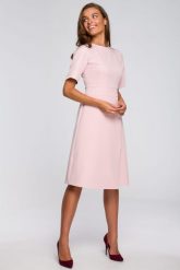 Sukienka elegancka trapezowa z asymetrycznym dołem różowa wizytowa. Czerwone sukienki Stylove, do pracy, s, bez wzorów, biznesowe, z asymetrycznym kołnierzem, bez ramiączek, asymetryczne. Za 309.00 zł.