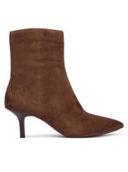 Geox Botki D Kleopy D56YBB 21 C6006 Brązowy. Brązowe botki Geox, bez wzorów, ze skóry, bez obcasa, na szpilce, bez zapięcia. Za 699.99 zł.