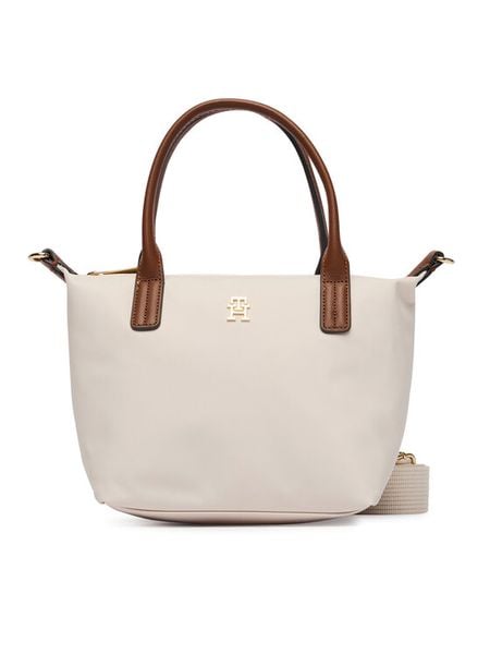 Tommy Hilfiger Torebka Popette Mini Tote AW0AW17709 Écru. Shopper TOMMY HILFIGER, bez wzorów, z materiału, bez dodatków. Za 369.99 zł.