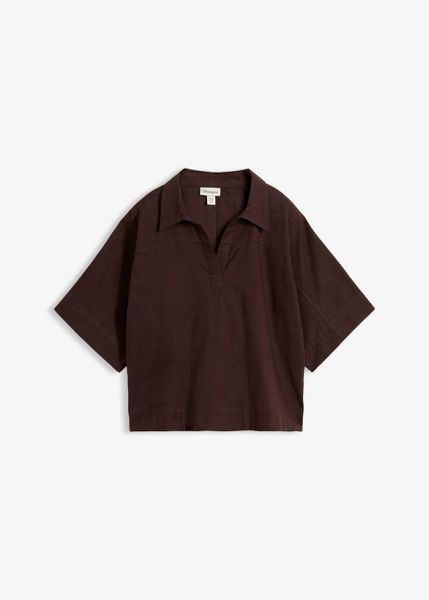 Bluzka tunikowa z czystej bawełny. Brązowe bluzki bonprix, bez wzorów, z bawełny, bez kołnierzyka, bez ramiączek. Za 112.99 zł.
