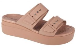 Klapki damskie Crocs Brooklyn Low Wedge. Brązowe klapki Crocs, bez wzorów, z materiału, bez obcasa, na koturnie. Za 236.35 zł.