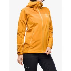 Kurtka softshell damska Haglofs Moran Softshell Hood. Żółte kurtki sportowe Haglöfs, bez wzorów, z softshellu, bez kaptura, trekkingowe. Za 596.99 zł.