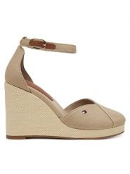 Tommy Hilfiger Półbuty Flag High Wedge Espad Closed Toe FW0FW08494 Beżowy. Brązowe czółenka TOMMY HILFIGER, bez wzorów, z materiału, bez obcasa, na koturnie, bez zapięcia. Za 289.99 zł.