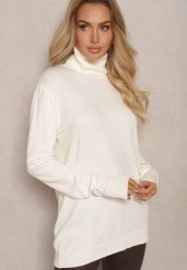 Jasnobeżowy Klasyczny Golf Longsleeve z Dodatkiem Wiskozy Leriona. Brązowe golfy Renee, l, bez wzorów, z jeansu, bez ramiączek. Za 44.99 zł.