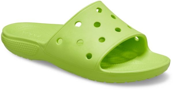 Klapki Dla Dorosłych Crocs Classic Slide. Zielone klapki Crocs, bez wzorów, z materiału, bez obcasa. Za 97.99 zł.