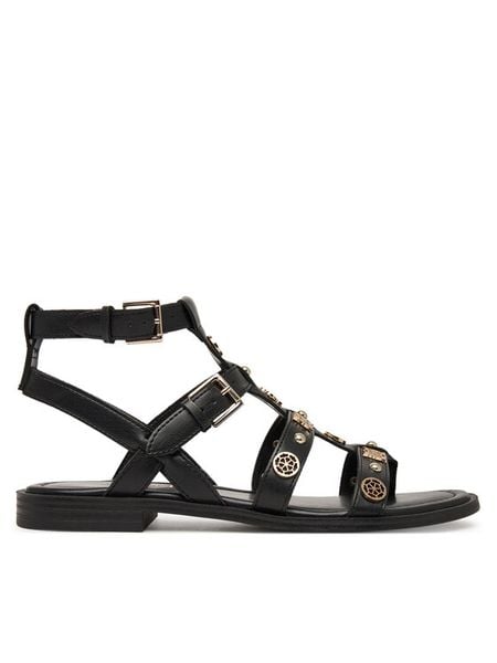 Guess Sandały FLJYZZ PEL03 Czarny. Czarne sandały Guess, z aplikacjami, ze skóry, bez obcasa, na płaskiej podeszwie, bez zapięcia. Za 494.99 zł.