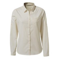 Koszula podróżnicza damska Craghoppers Kiwi II LS Shirt. Białe koszule Craghoppers, bez wzorów, sportowe, bez kołnierzyka, bez ramiączek. Za 209.99 zł.