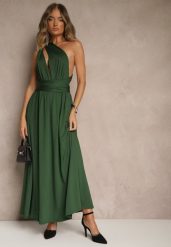 Ciemnozielona Sukienka Koktajlowa Multiway z Wiskozą Wiązana na Szyi Lilovea. Zielone sukienki Renee, na imprezę, l, bez wzorów, z wiskozy, eleganckie, bez kołnierzyka, bez ramiączek, maxi, rozkloszowane. Za 209.99 zł.