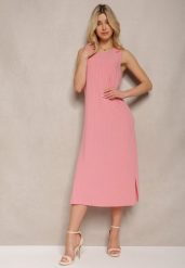 Różowa Sukienka o Pudełkowym Fasonie bez Rękawów z Rozcięciami Obilira. Czerwone sukienki Renee, s, bez wzorów, eleganckie, bez kołnierzyka, bez ramiączek, midi. Za 39.99 zł.