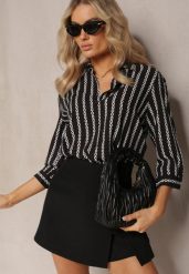 Czarna Koszula z Bawełny i Wiskozy Ozdobiona Łańcuszkowym Printem Malvera. Czarne koszule Renee, l, bez wzorów, z bawełny, bez kołnierzyka, bez ramiączek. Za 29.99 zł.