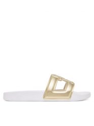 Tommy Hilfiger Klapki Monogram Pool Slide FW0FW09525 Złoty. Żółte klapki TOMMY HILFIGER, bez wzorów, ze skóry, bez obcasa. Za 189.99 zł.